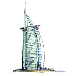 Inephos Blue Burj Al Arab Dubai Illustration Canvas Painting Unframed Wall Art-picture-23