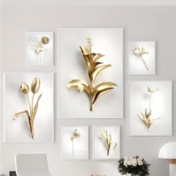 THE HANDMADE FLAIR White & Gold Toned 7 Pieces Abstract Wooden Wall Arts-picture-16