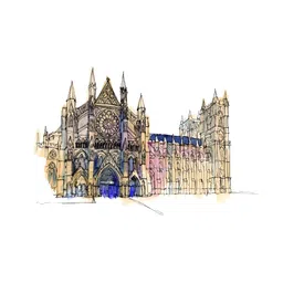 Inephos Beige & Blue Westminster Abbey London Illustration Canvas Painting Wall Art-picture-34