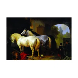 Inephos Beige & Blue Canvas Horses Stable Painting Wall Art-picture-11