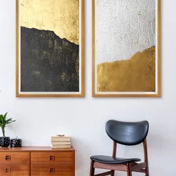 999Store Set Of 2 Gold-Toned & Grey Abstract Canvas Wall Art-picture-36