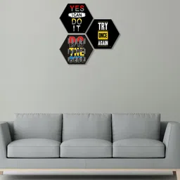 SAF Black & Red 3 Pieces Motivational Quotes UV Textured Self adhesive Wall Art Painting-picture-40