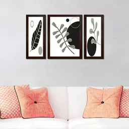 WENS Set Of 3 White, Black 'Melody Modern Art' Framed Painting-picture-13