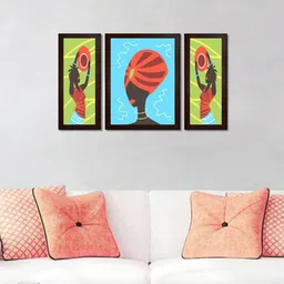 WENS Set Of 3 Blue, Black 'Modern Art' Framed Painting-picture-25