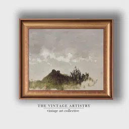 THE VINTAGE ARTISTRY Grey & Green Vintage Mountain Range Printed Framed Wall Painting-image-26