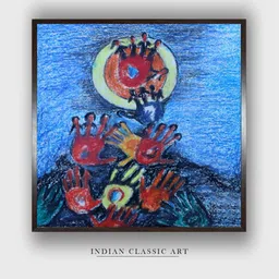 INDIAN CLASSIC ART Blue & Red Indian Folk Painting Wall Art-picture-26