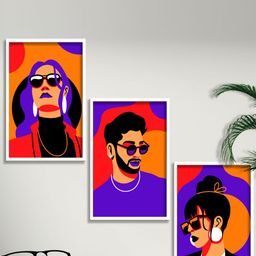 SAF Orange & Purple 3 Pieces Modern Art Painting Framed Wall Arts-picture-44