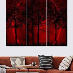 POSTERS AND TRUSS 3 Pcs Black & Red Dark Haunted Forest Printed Framed Wall Art-image-49
