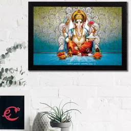 eCraftIndia Blue & Green Lord Ganesha Satin Matt Texture UV Wall Art-picture-14
