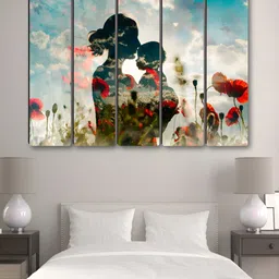 SAF Blue & White 5 Pieces Mother and Son Synthetic Wood Wall Paintings image 5