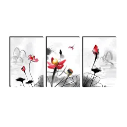 SAF White & Grey 3 Pieces Tree & Deer Painting Wall Arts image 2