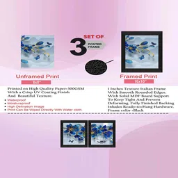 SAF Grey & Blue 3 Pieces Flower Painting Wall Art image 3