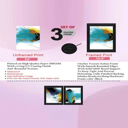 SAF Black & Blue 3 Pieces Abstract Painting Framed Wall Art image 3