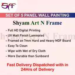 SAF Red & White 5 Pieces Romatic Couple Paris City Street Synthetic Wood Wall Paintings image 3