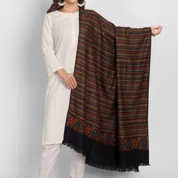 Zamour Women Black Striped Woven Design Shawl-picture-30
