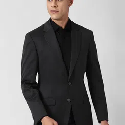 Peter England Men Black Solid Single-Breasted Formal Blazer-picture-5