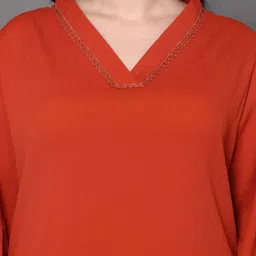 Sztori Plus Size V Neck Regular Silk Crepe Straight Kurta with Trousers image 2