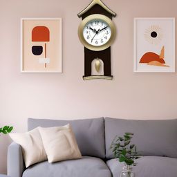 Attractionz Gold Toned & Beige Round Analogue Wall Clock-picture-23