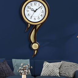 Attractionz Gold Toned & White Round Analogue Contemporary Pendulum Wall Clock-picture-17