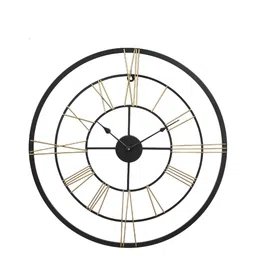 CHRONIKLE Black & Gold Toned Round Contemporary Wall Clock-image-77