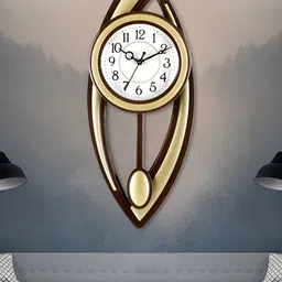 Attractionz Gold-Toned & Beige Textured Contemporary Pendulum Round Wall Clock image 5