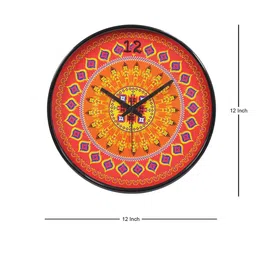 KOLOROBIA Orange & Yellow Ikat Printed Contemporary Analogue Wall Clock image 2