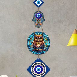ArtVibes Blue & Green Owl Shaped Wall Hanging-picture-6