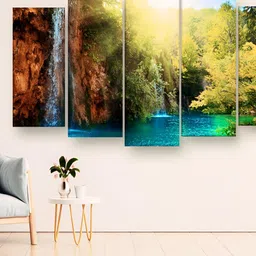 Casperme Teal Blue & Green 5 Pieces Wooden Floral Wall Painting-image-87