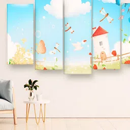 Casperme Blue & White 5 Pieces Wooden Painting Wall Art-picture-23