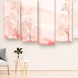 Casperme 5 Pieces Pink Floral Painting Wooden Wall Art-image-95