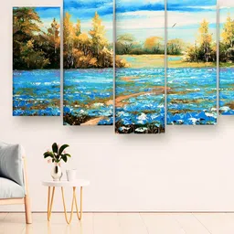 Casperme 5 Pieces Blue & Green Landscape Painting Wooden Wall Art-image-6