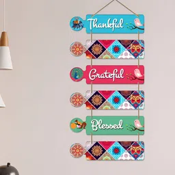 ArtVibes Pink & Blue Thankful Quote Printed Hanging Wall Decor-image-22