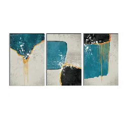 SAF Set of 3 Blue & Grey Modern Art Large Panel UV Textured Wall Painting image 2