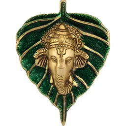 HANDICRAFTS PARADISE Green Leaf-shaped Ganesha Motif Wall Hanging image 2