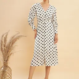 URBANGRACE BY KASSUALLY Black & White Polka Dot Print A-Line Midi Dress-image-36
