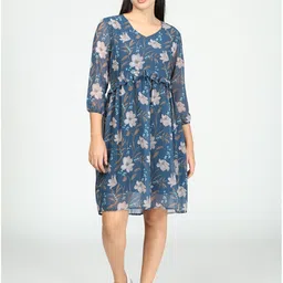 IDK Women Teal Blue Floral Dress-picture-37