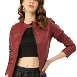 leather retail Faux Leather Women Regular Jacket (Cherry) image 1