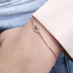 Zavya 925 Sterling Silver Rose Gold-Plated Cubic Zirconia Evil Eye Charm Bracelet-picture-26