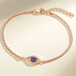Zavya 925 Sterling Silver Rose Gold-Plated Cubic Zirconia Evil Eye Charm Bracelet image 3