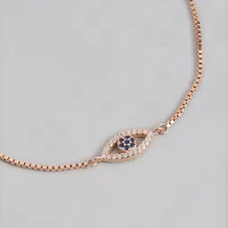 Zavya 925 Sterling Silver Rose Gold-Plated Cubic Zirconia Evil Eye Charm Bracelet image 5