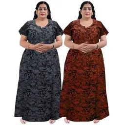 kbnbj Nighty for Women Cotton Printed Maxi Gown Ankle Length Nighty Night Dress Gown for Women Maxi - Free Size image 1