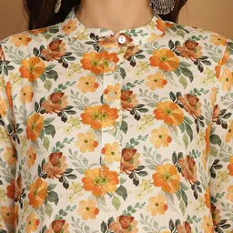 Anouk Floral Printed Sequinned Mandarin Collar A-Line Kurta image 3