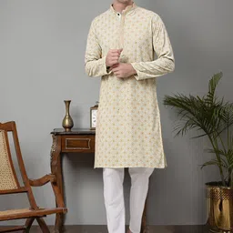 Jompers Ethnic Motifs Embroidered Mandarin Collar Chikankari Cotton Straight Kurta image 3
