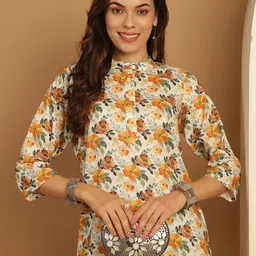 Anouk Floral Printed Sequinned Mandarin Collar A-Line Kurta-image-26
