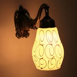 VAGalleryKing White & Metallic Toned Printed Antique Elephant Design Glass Wall Lamp-picture-31