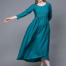 DUMMY SHAPE Self Designed Embroidered Fit & Flare Midi Pure Cotton Maternity Feeding Dress image 2