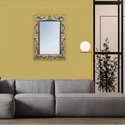 VAS collection home Brown & Grey Floral Patterned Wooden Wall Mirror image 1