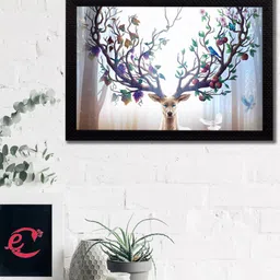 eCraftIndia Brown & Blue Deer with Big Horns Satin Matt Texture UV Wall Painting image 1
