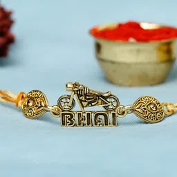 eCraftIndia eCraftIndia Gold-Toned Designer Bike Rakhi & Roli Chawal Pack-picture-28
