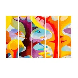 999Store Set Of 5 Multi-Coloured Abstract Tree With Bird Panel Wall Painting Wall Art image 2